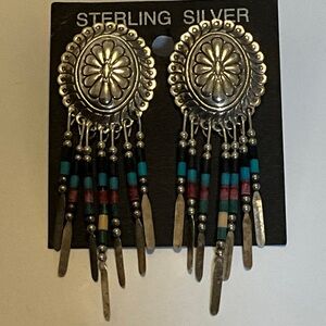 Sterling Silver and Multicolor Concho Native American Dangle Earrings